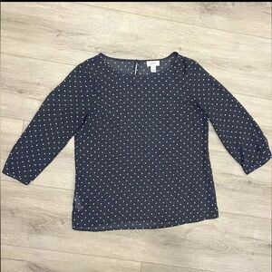 LOFT Polka Dot Sheer Top 3/4 Sleeve Top Gray Size Medium